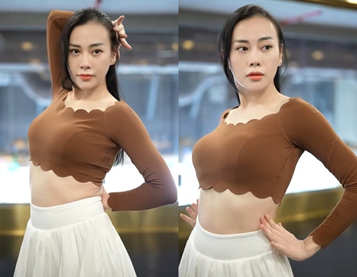 Phương Oanh khoe sắc vóc rạng rỡ, quyến rũ ở phòng tập luyện. 