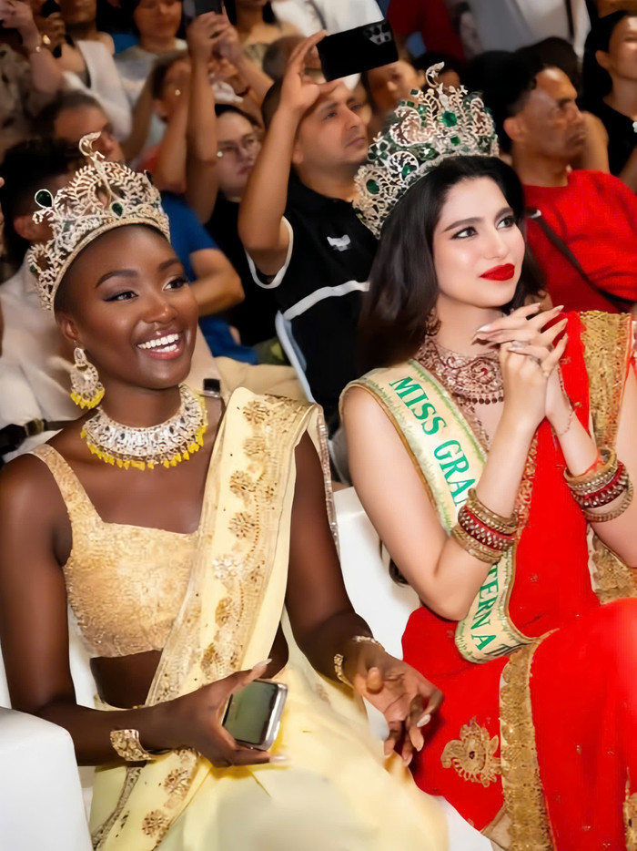 Hoa hậu Rachel Gupta và Á hậu 3 Safiétou Kabengele chung khung hình tại một sự kiện. (Ảnh: Miss Grand International)