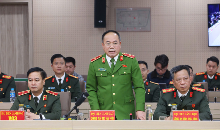 Thiếu tướng Nguyễn Thanh Tùng, Phó Giám đốc Công an TP Hà Nội phát biểu tại Họp báo. Ảnh: Bộ Công An&nbsp;