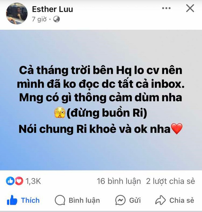 Hari Won chia sẻ tình trạng hiện tại. (Ảnh chụp màn hình)