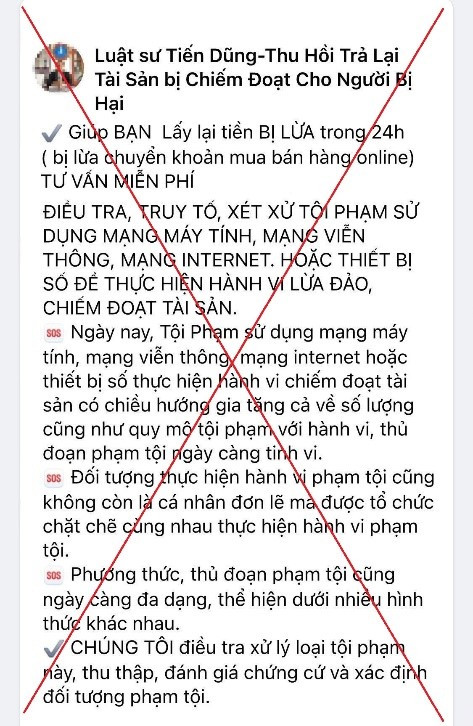 Các trang 'luật sư mạng' lừa đảo, chiếm đoạt tiền của nạn nhân nhẹ dạ cả tin. Ảnh: Công an TP Đà Nẵng