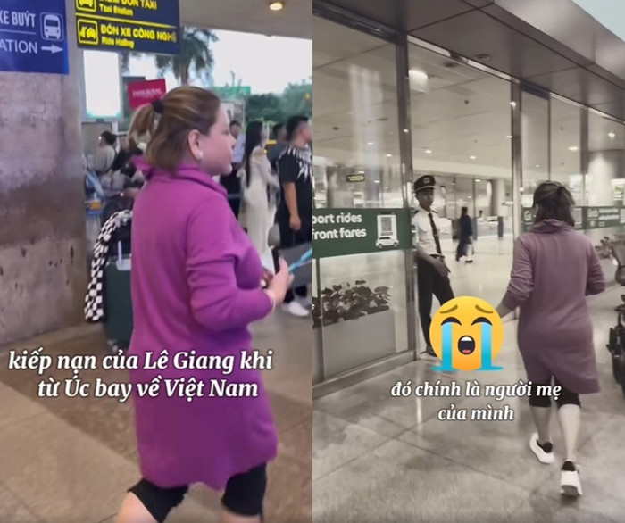 Lê Giang hốt hoảng chạy đi tìm mẹ vì bị thất lạc ở sân bay. (Ảnh chụp màn hình từ FB Lê Dương Bảo Lâm)