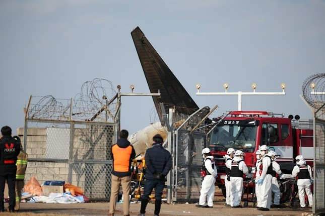 Chiếc máy bay chỉ còn phần đuôi nguyên vẹn. Ảnh: Reuters