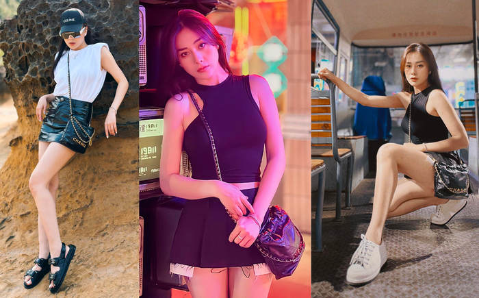 Với 1 món phụ kiện hàng hiệu, Phương Oanh khéo léo phối thành nhiều 'outfit' sang chảnh khác nhau.