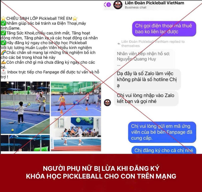 Người phụ nữ bị lừa 400 triệu đồng khi đăng ký khoá học pickleball trên mạng