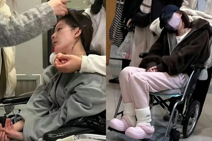 Hình ảnh Triệu Lộ Tư gần như mất ý thức ngồi trên xe lăn. 