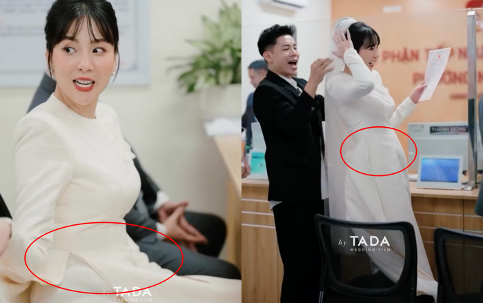 MC Mai Ngọc lộ vòng 2 to bất thường trong video đi đăng kí kết hôn cùng chồng thiếu gia. (Ảnh: FBNV)