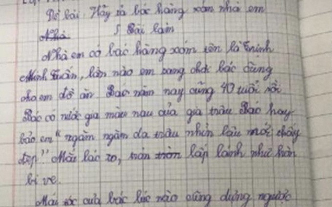Con gái làm bài văn tả bác hàng xóm, bố đọc xong liền tức anh ách Ảnh 2