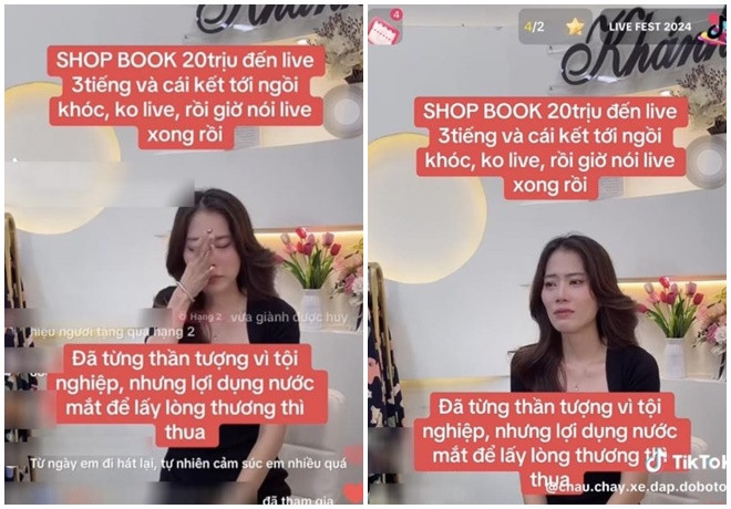 Nam Em khiến chủ shop bức xúc vì đến ngồi livestream chỉ khóc. (Ảnh chụp màn hình)