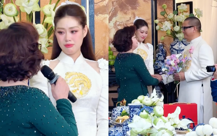 Hoa hậu Khánh Vân được mẹ ruột dặn dò, nhắn nhủ nhiều điều trong lễ ăn hỏi. (Ảnh: FBNV)