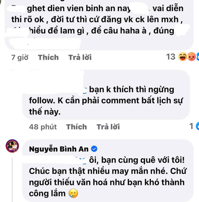 Bình An đáp trả cực căng. Ảnh: Chụp màn hình