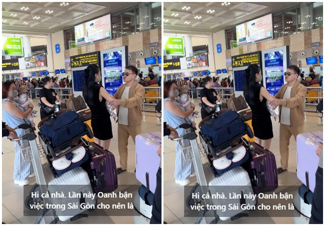 Shark Bình và Phương Oanh lộ khoảnh khắc tình tứ ngoài sân bay. (Ảnh chụp màn hình)