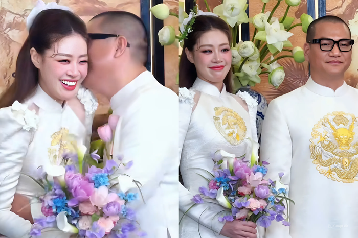 Ông xã của Khánh Vân ôm người đẹp trong hạnh phúc, nàng hậu cười rạng rỡ khi được bạn đời an ủi, động viên. 