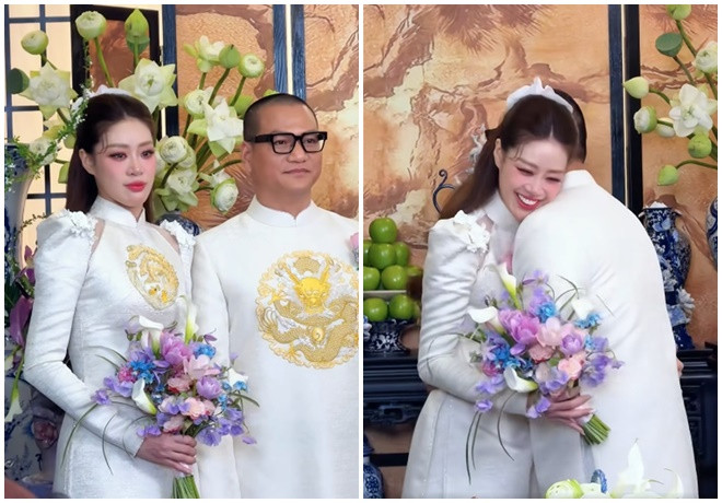 Hoa hậu Khánh Vân xúc động trong đám hỏi. (Ảnh FBNV)