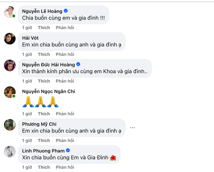 Phương Mỹ Chi, TiTi và nhiều nghệ sĩ Việt gửi lời chia buồn đến Mạc Văn Khoa và gia đình. (Ảnh chụp màn hình)