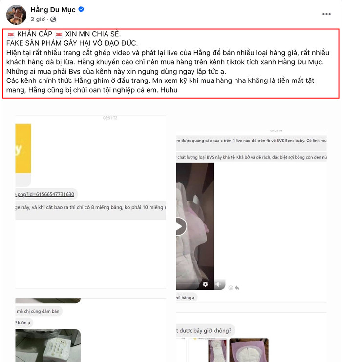 Hằng Du Mục vội đăng bài khẩn để cảnh báo người tiêu dùng tránh tình trạng mua hàng kém chất lượng.