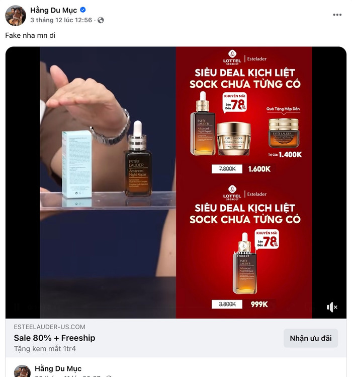 Một bài đăng cảnh báo các video và livestream của cô bị cắt ghép.