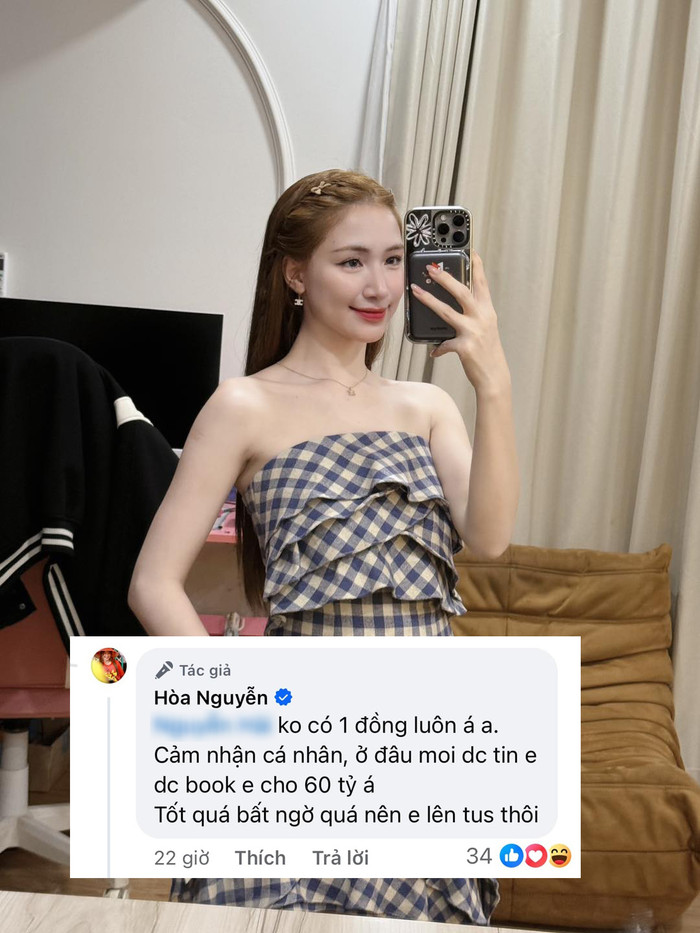 Hòa Minzy vừa treo thưởng 60 tỷ cho ai tìm được bằng chứng cô nhận tiền quảng cáo của một dịch vụ. (Ảnh FBNV)