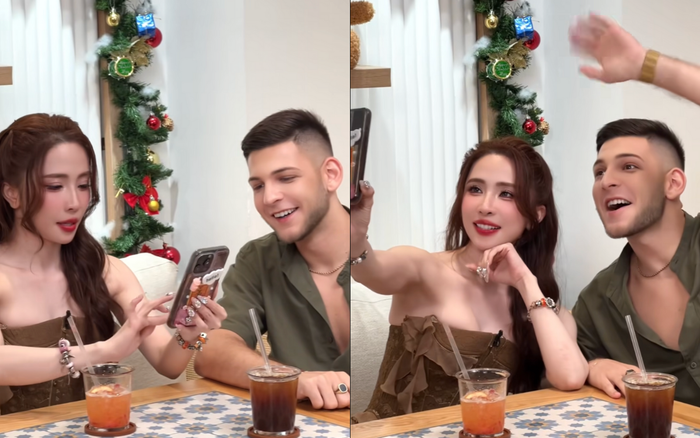 Quỳnh Nga cười rạng rỡ, vui vẻ giới thiệu Valkov với bố. Ảnh: Chụp màn hình