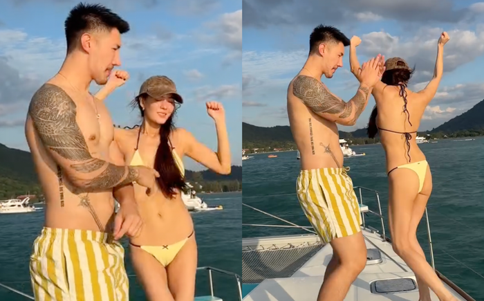 Người mẫu Janie Tienphosuwan gây xôn xao khi diện bikini nhỏ xíu, vô tư nhún nhảy trên phi thuyền.