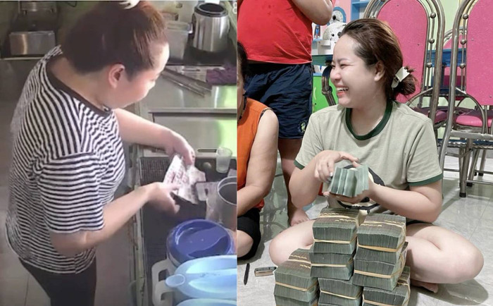 Chị Nguyên không kìm nén nổi hạnh phúc khi trúng số.