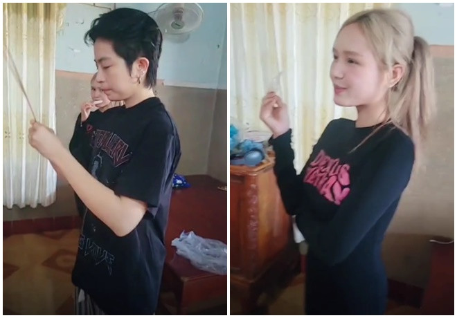 Gil Lê tham dự đám giỗ nhà Xoài Non. (Ảnh chụp màn hình Tiktok Trúc Gia Trang)