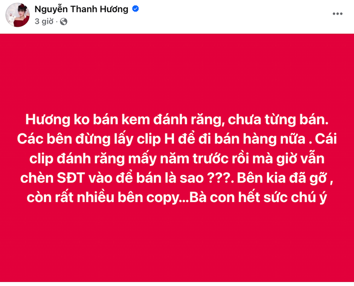 Thanh Hương lên tiếng cảnh báo khán giả. Ảnh: FBNV
