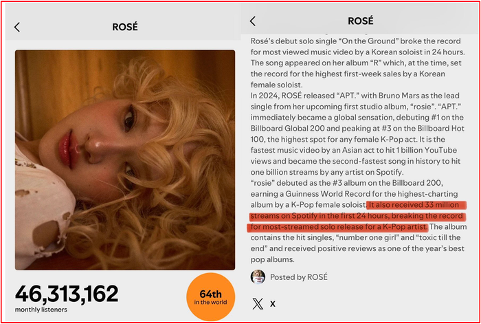 Spotify ghi nhận sai kỷ lục của Rosé, fan BTS đòi công bằng cho Jungkook Ảnh 1