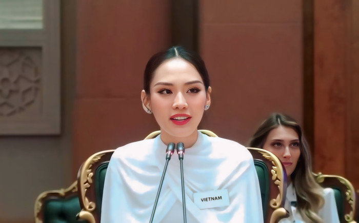 Hoa hậu Mai Phương tại phần thi Head To Head thuộc khuôn khổ Miss World 2023. 