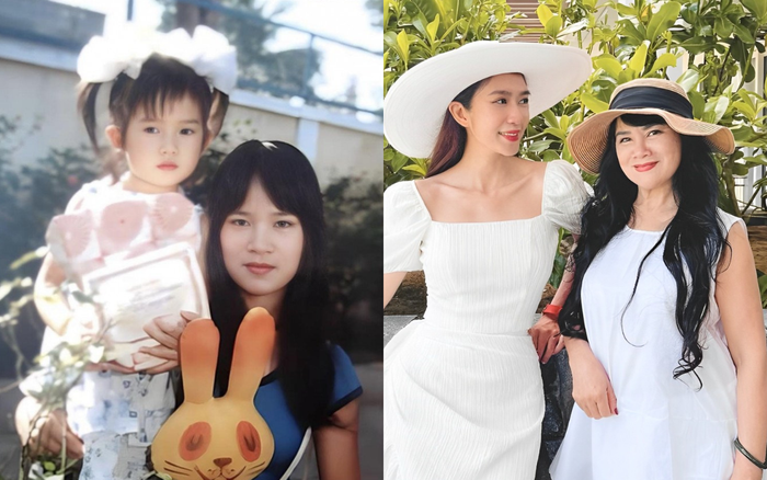 Mẹ của Minh Hà thời trẻ (ảnh bên trái) đang ẵm con gái cưng. Hiện bà đã ở độ tuổi U70 nhưng vẫn rất xinh đẹp, rạng rỡ.