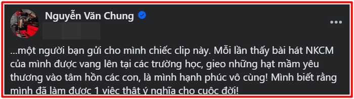 Chia sẻ của nhạc sĩ Nguyễn Văn Chung khi Nhật ký của mẹ được phát tại trường Tiểu học. 
