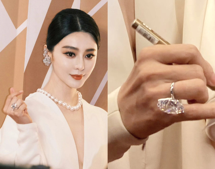 Phạm Băng Băng đeo nhẫn kim cương cỡ khủng tại ngón áp út.