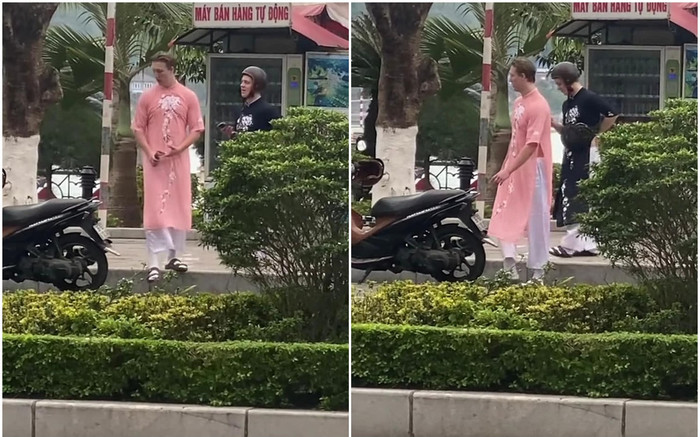Khoảnh khắc 2 nam du khách nước ngoài mặc áo dài khiến dân tình vội hỏi: Ai tư vấn vậy trời? Ảnh 2
