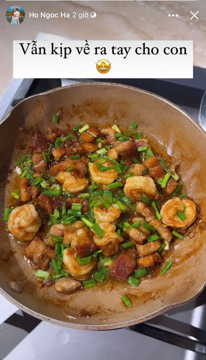 Hồ Ngọc Hà trổ tài đảm đang khi nấu ăn cho các con.