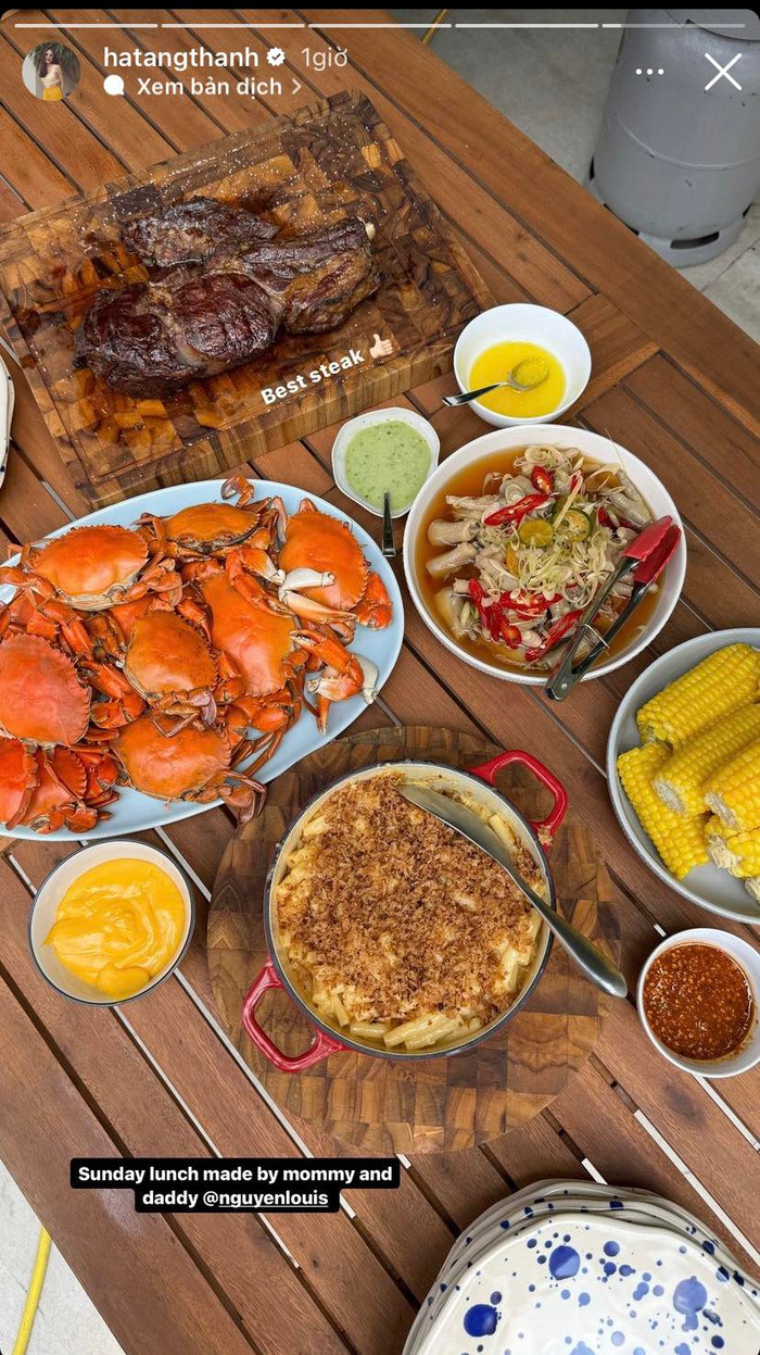 Tăng Thanh Hà thể hiện sự thích thú khi dành thời gian nấu ăn cùng chồng. Ảnh: Instagram hatangthanh