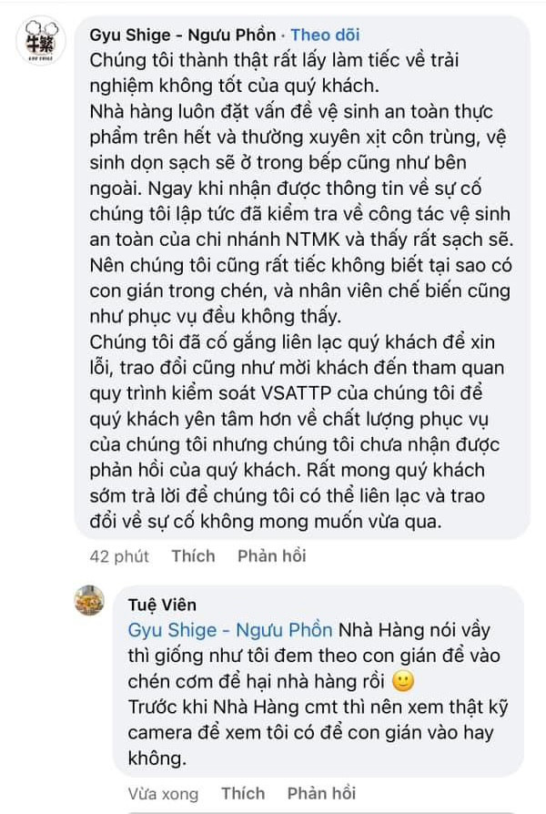 Đại diện phía nhà hàng lên tiếng.