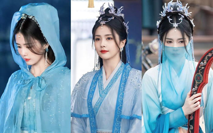 Bạch Lộc nâng tầm nhan sắc nhờ y phục xanh. 
