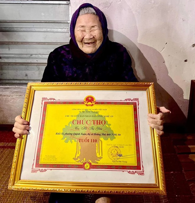Năm 2023, cụ Yên được con cháu tổ chức lễ chúc thọ 110 tuổi