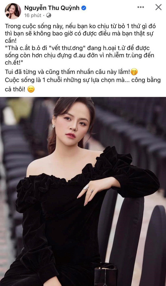Thu Quỳnh đăng tải dòng trạng thái bất ổn.