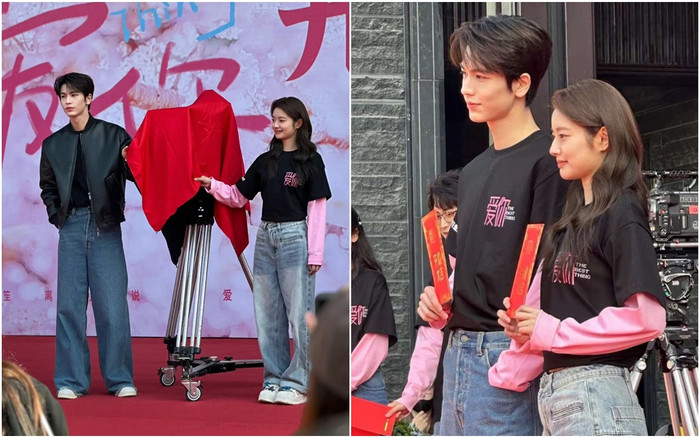 Trương Lăng Hách và Từ Nhược Hàm trong buổi khai máy phim. 