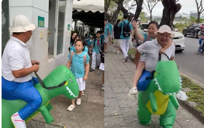 Xúc động câu chuyện người cha mang đồ khủng long đón con gái tan học viral khắp Tiktok Ảnh 2