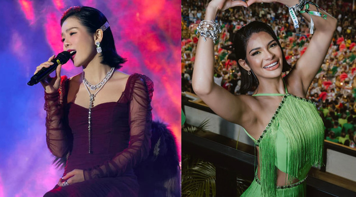 Lệ Quyên và Sheynnis Palacios còn chọn chung một kiểu tóc. Cả hai đều tém gọn gàng sau tai đồng thời đánh phồng ở phần chân tóc và được xịt keo tạo kiểu chắc chắn. Dù vậy, kiểu tóc này giúp Lệ Quyên sang trọng bao nhiêu thì lại 'dìm' tân Miss Universe bấy nhiêu. Đặc biệt, phong cách trang điểm trong lần này của Sheynnis Palacios còn khiến cô nàng già đi trông thấy.