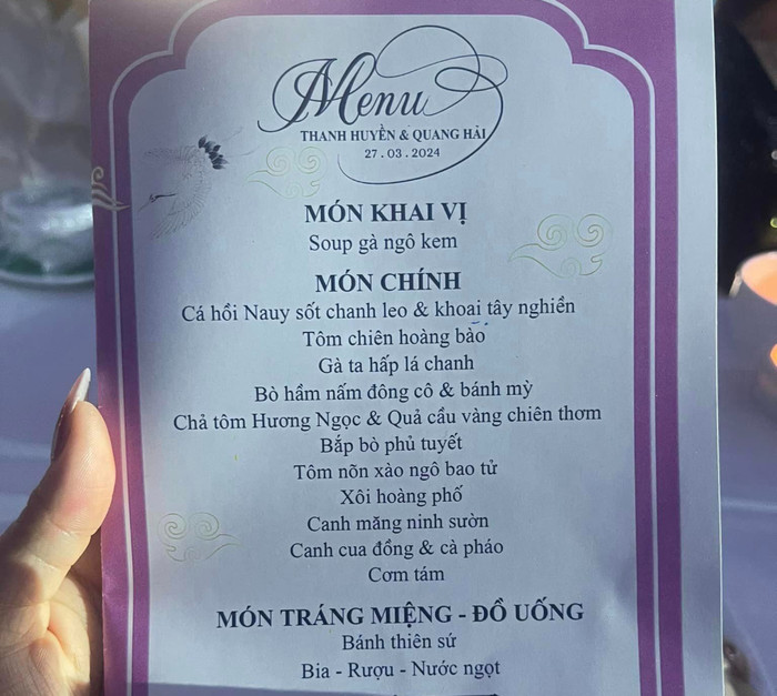 Menu tiệc cưới nhà Chu Thanh Huyền