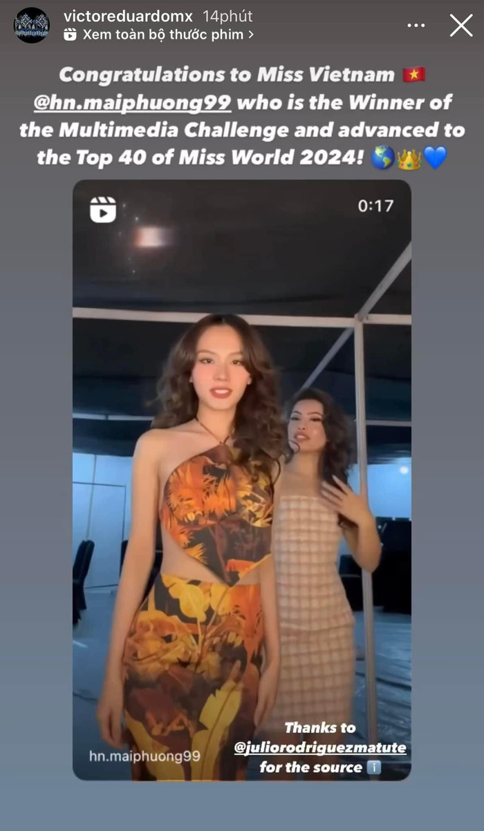 Fan quốc tế bày tỏ niềm phấn khích khi biết tin Hoa hậu Mai Phương là chủ nhân của danh hiệu Multimedia tại Miss World 2203. Ảnh: Victor Eduardogl