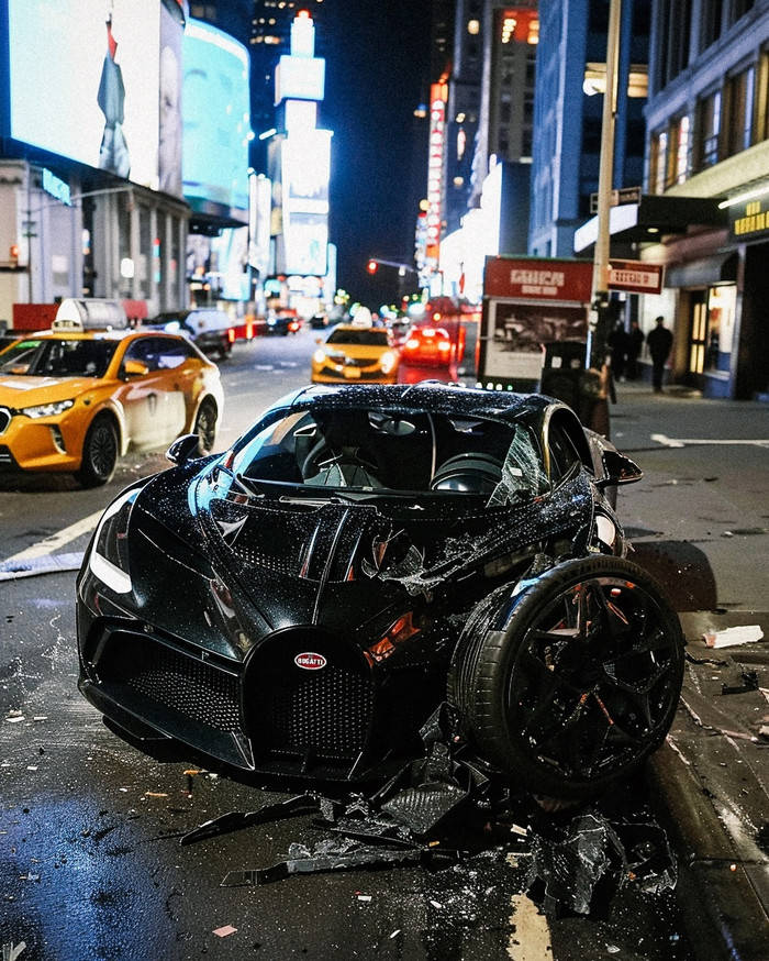 Hình ảnh chiếc Bugatti Divo gặp tai nạn. Ảnh: Cole Kessel.