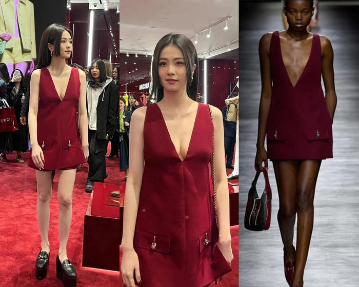 Bạch Lộc được nhận xét không cân được những món đồ hiệu, cao cấp. (Chiếc váy của Bạch Lộc so với người mẫu mặc đã được sửa lại để tránh hớ hênh).&nbsp;