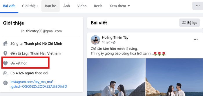 Trên trang cá nhân, nam diễn viên cũng chuyển sang trạng thái đã kết hôn.  