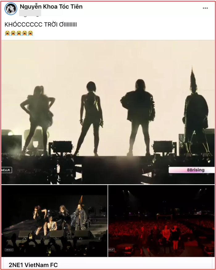 Tóc Tiên vỡ òa trước lần tái hợp của 2NE1 trên sân khấu Coachella năm 2022. 