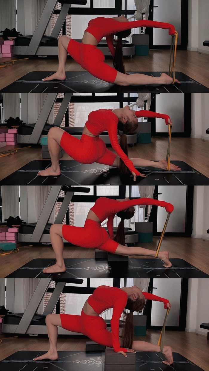 Nhã Phương không ngần ngại thực hiện những động tác Yoga khó nhằn. Ảnh: FBNV