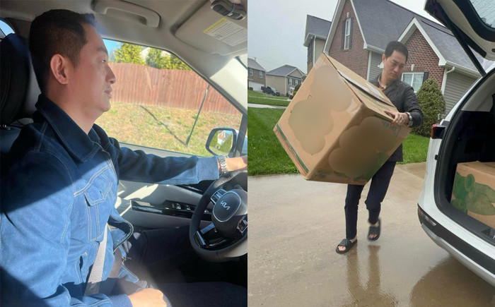 Trang Trần được ông xã phụ vận chuyển hàng.